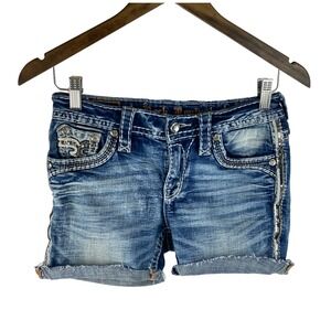 Rock Revival Women 25‎ (Fits 27") Yui Embroidered Embellished Denim Jeans Cutoff